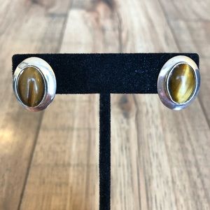 Sterling Silver + Tiger’s Eye Oval Post Earrings